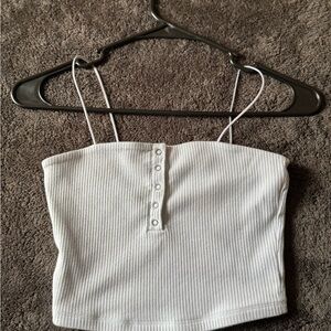 White Ribbed Button-Up Crop Top